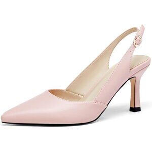 Women's Pink PU Kitten Heels Closed Pointed Toe Wedding Party Dress Pumps